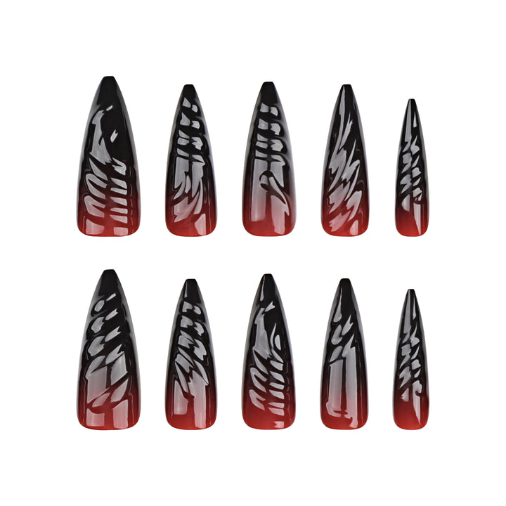 Creative Stiletto Nail Art with Blood Red Accents Bowlift