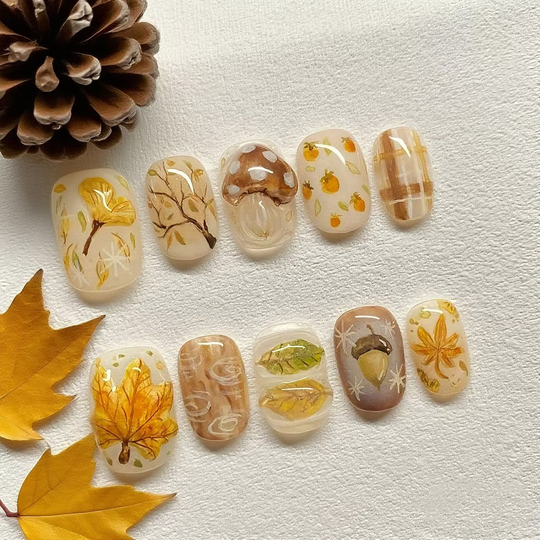 Autumn-Inspired Press-On Nail Art Set Bowlift