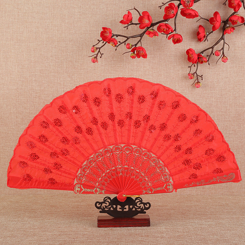 Women's folding fan with artistic decorations Bowlift