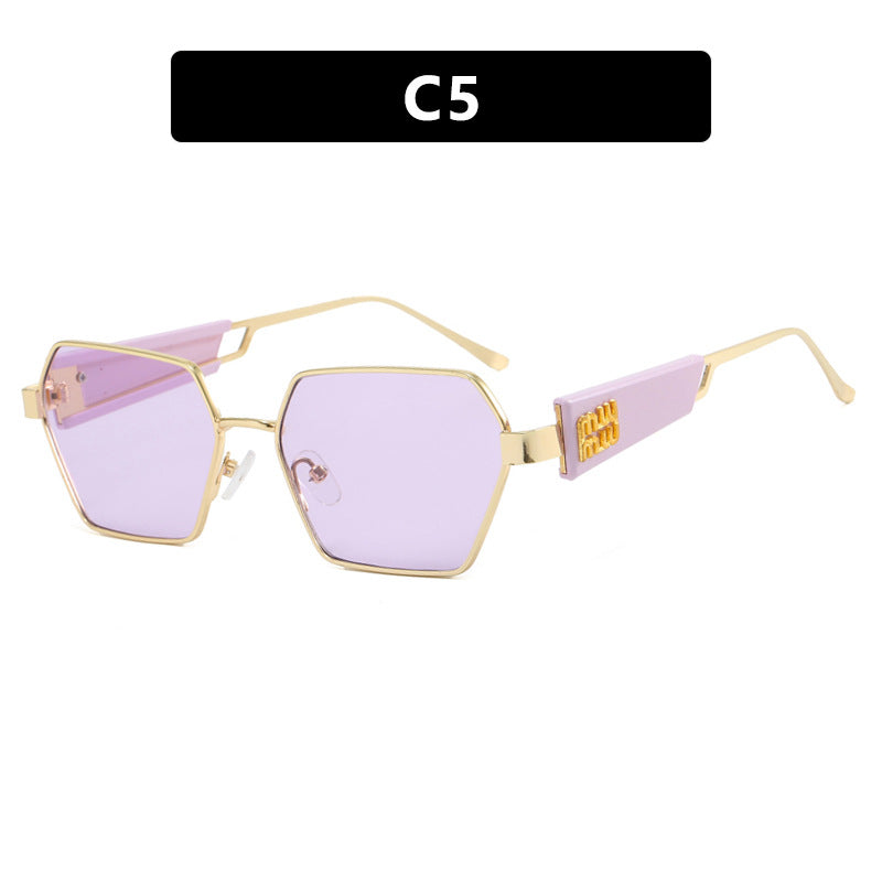 Ladies hexagonal sunglasses with elegant metal frame and protective lenses Bowlift