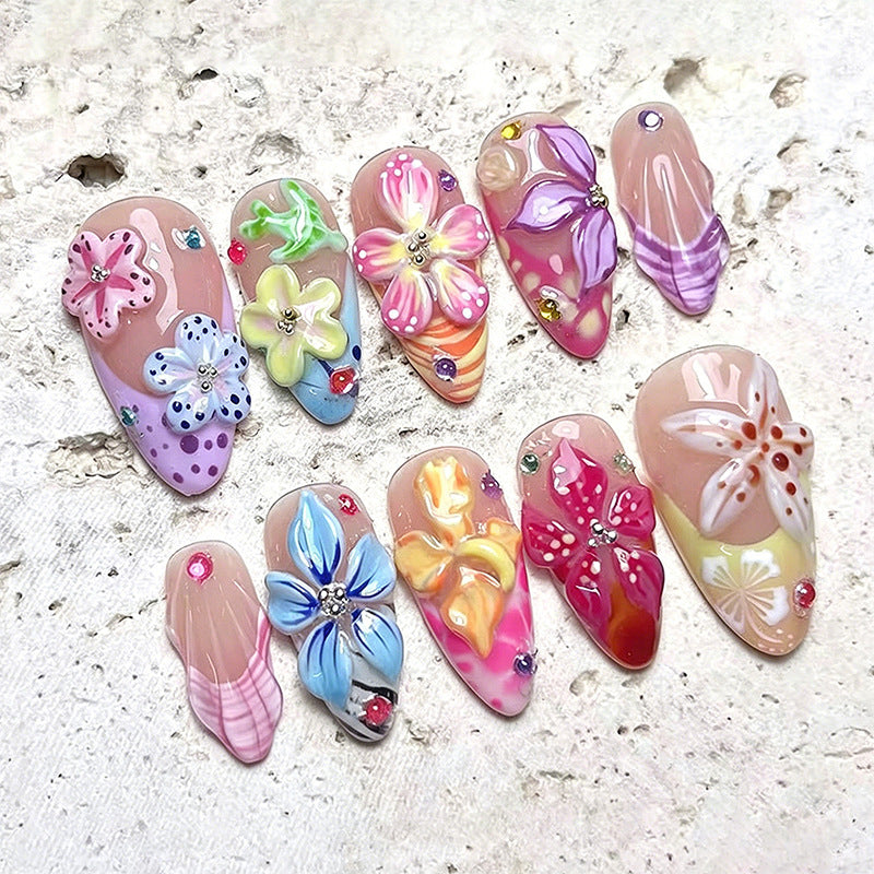 Artificial nail set with floral 3D decorations Bowlift