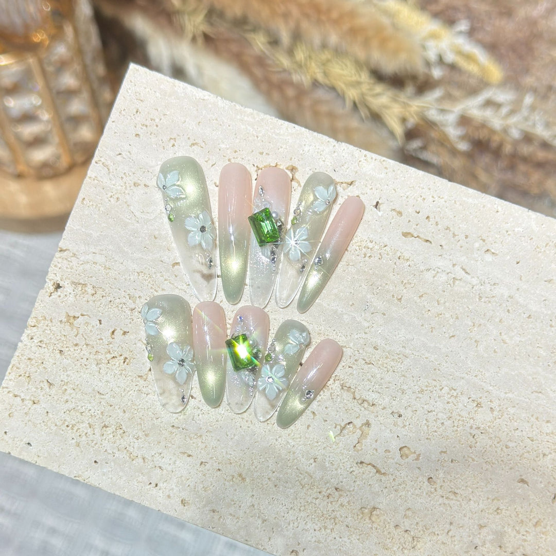 Floral Gemstone Stiletto Nail Set Bowlift