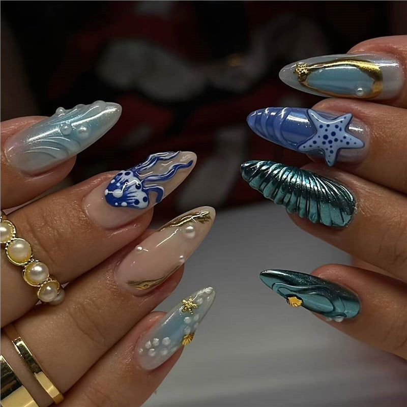 Artistic Beach-Inspired Press-On Nail Art Bowlift