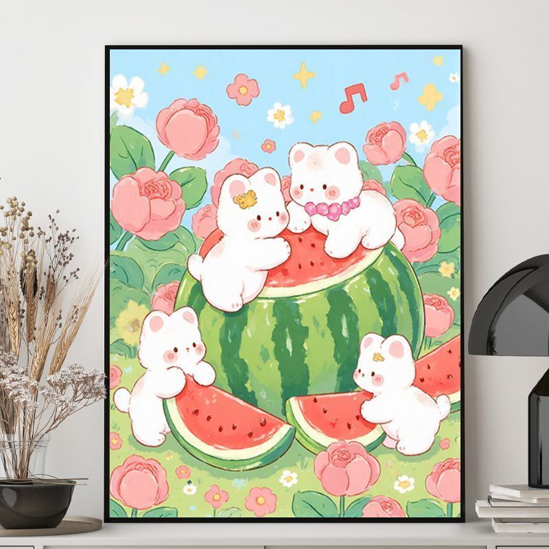 Cute Bunny-Themed Illustration Canvas Art Bowlift