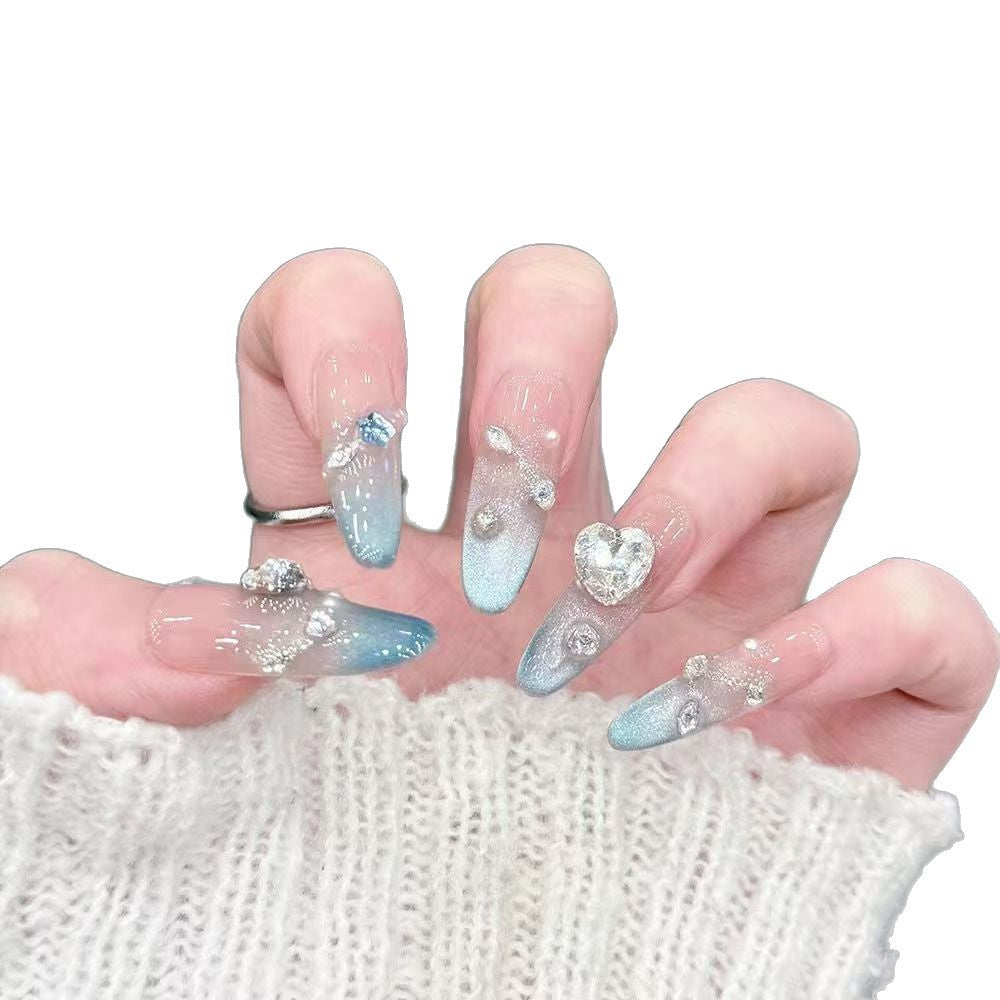 Artistic 3D Jewel-Embellished Press-On Nail Set Bowlift