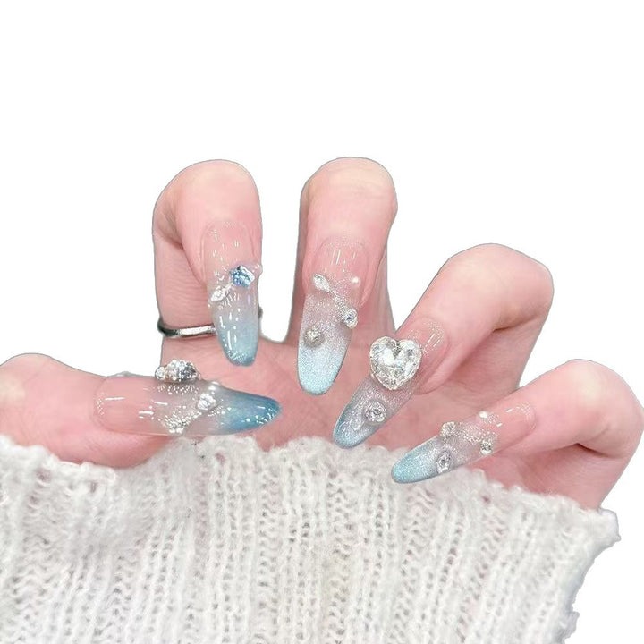 Artistic 3D Jewel-Embellished Press-On Nail Set Bowlift
