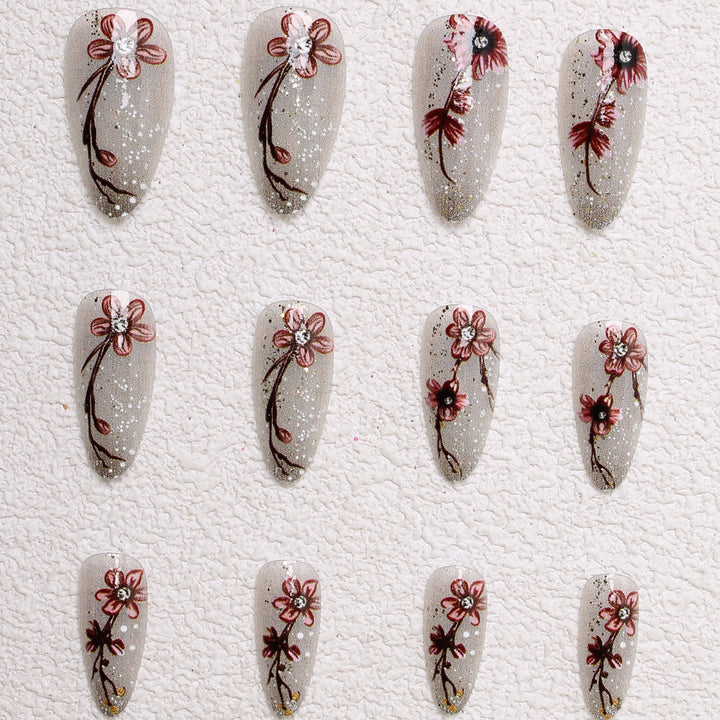Artistic Floral Press-On Nail Set Bowlift