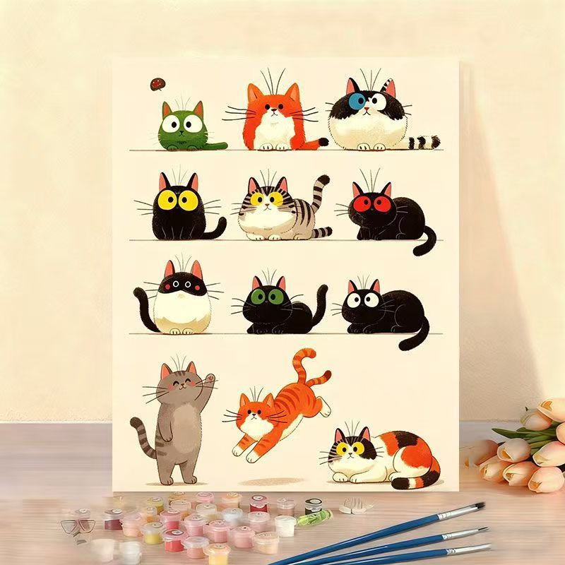 Cat-Themed Paint by Numbers Canvas Art Kit Bowlift
