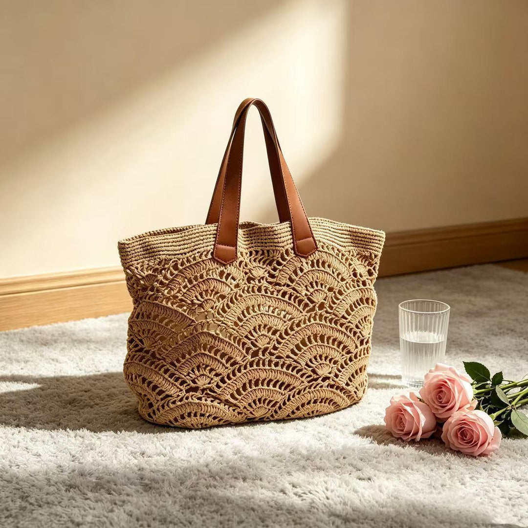 Braided beach bag with leather handles Bowlift
