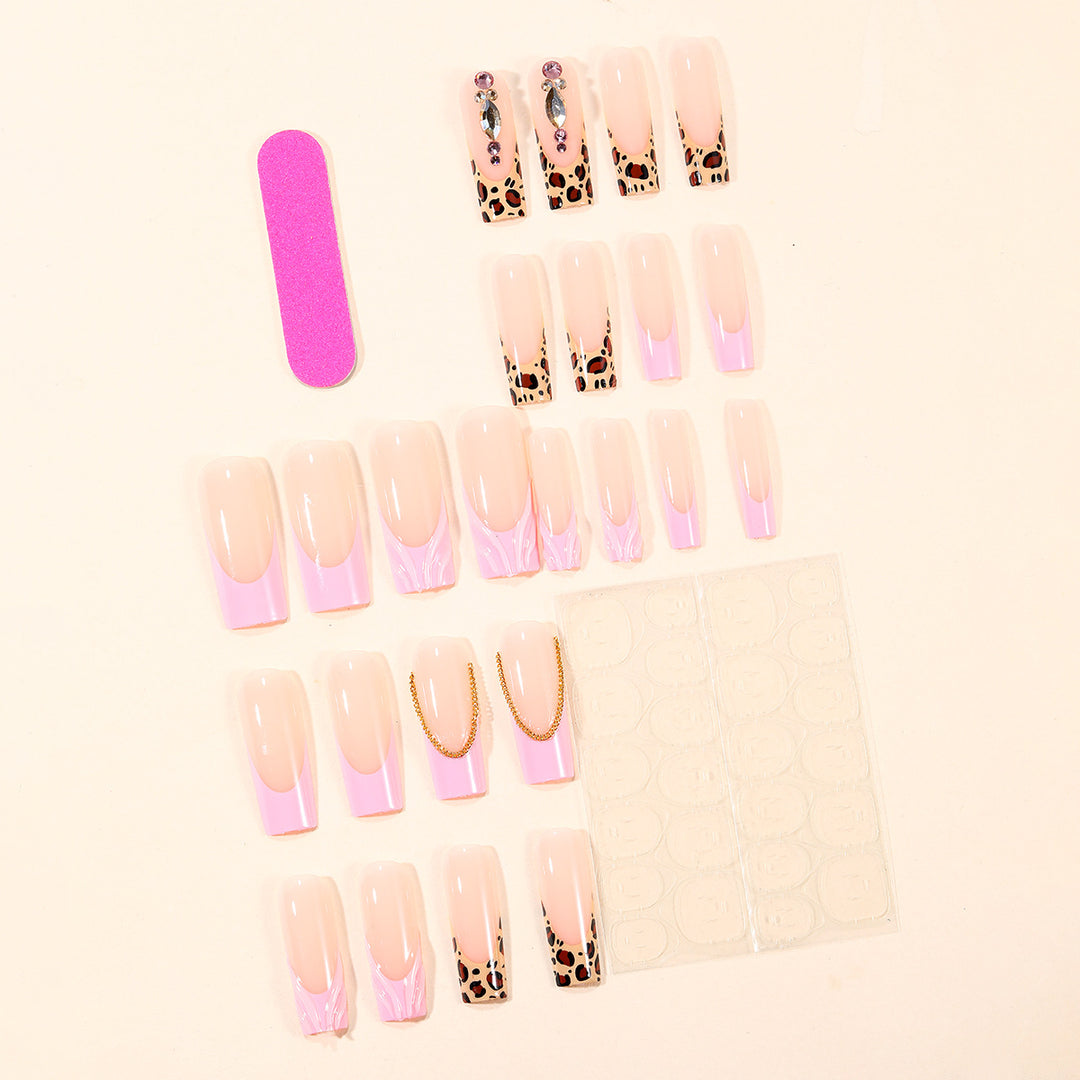 Elegant Stiletto Nail Art Extensions with Leopard Print Bowlift