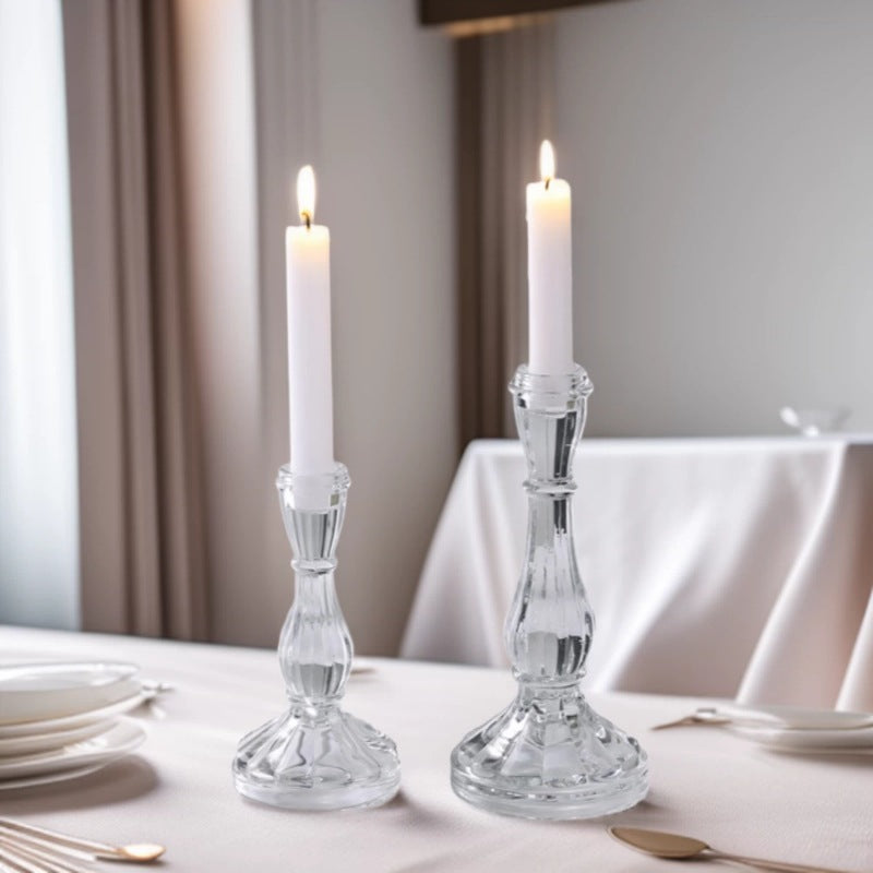 Ribbed Crystal-Style Glass Candlestick Holder Bowlift
