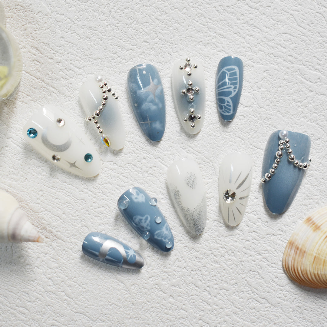 Celestial Design Press-On Nails with Gem Accents Bowlift