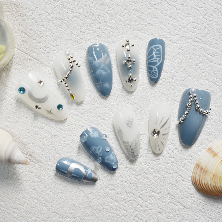 Celestial Design Press-On Nails with Gem Accents Bowlift