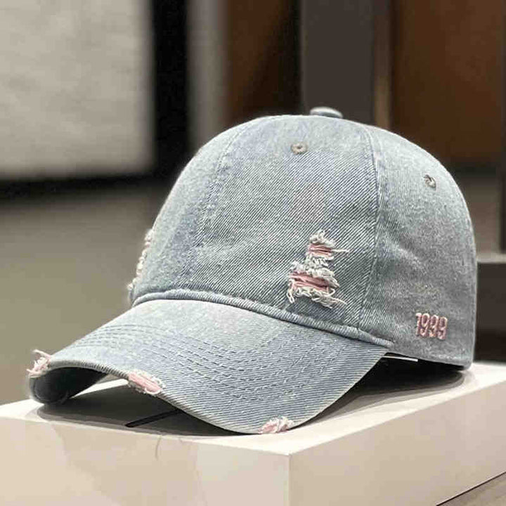 Unisex Distressed Denim Baseball Cap Bowlift