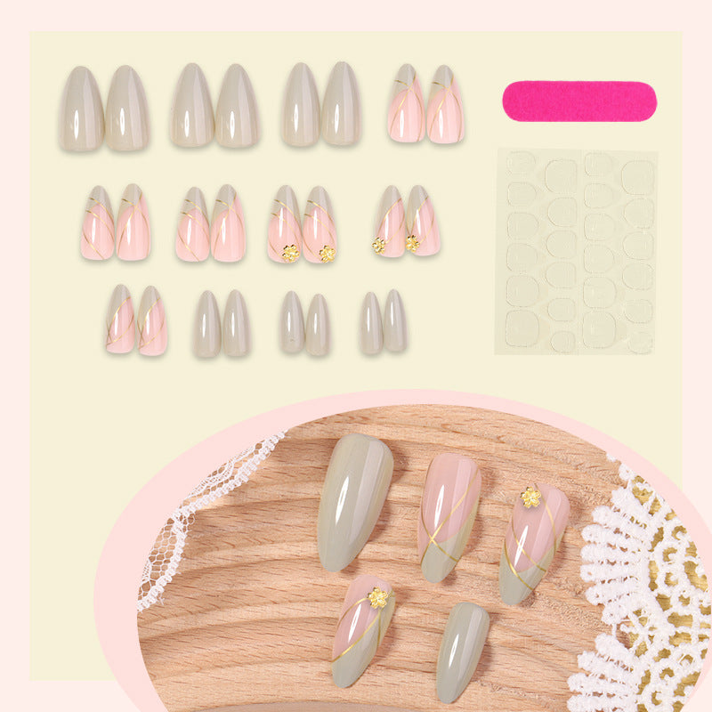 Elegant Press-On Nail Art Set with Decorative Floral Accents Bowlift