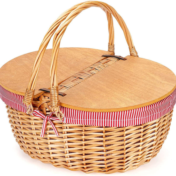 Women's picnic basket with wooden lid and striped lining Bowlift