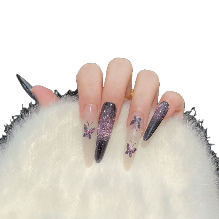 Artistic Butterfly-Embellished Press-On Nail Art Set Bowlift