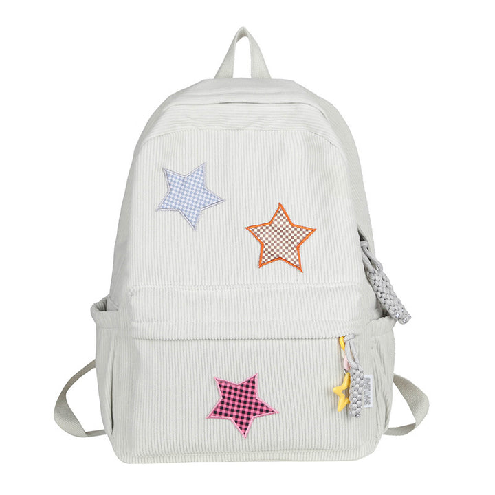 Fun Star Patterned Corduroy School Backpack Bowlift