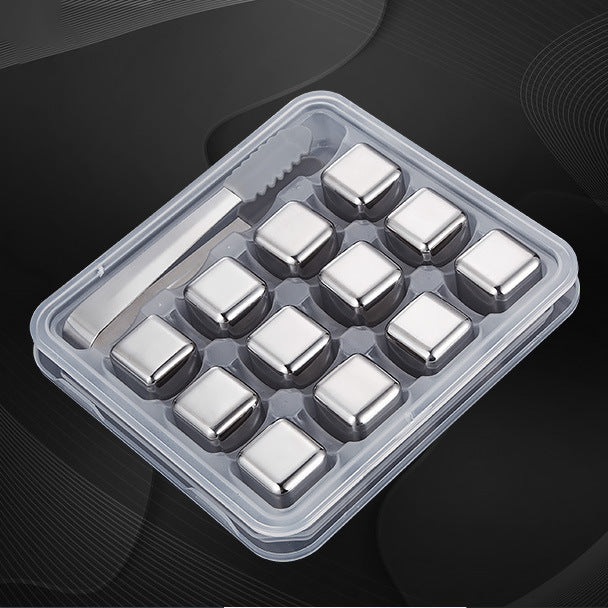 Premium Stainless Steel Whiskey Chilling Cubes Multi-piece Set with Silicone Storage Tray and Tongs Bowlift