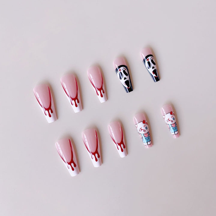 Acrylic nail set with creative Halloween design and bloody accents Bowlift