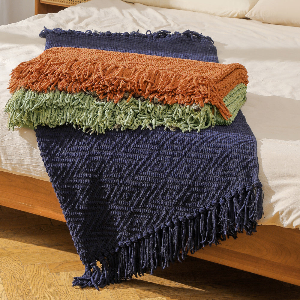 Cozy Textured Fringe Throw