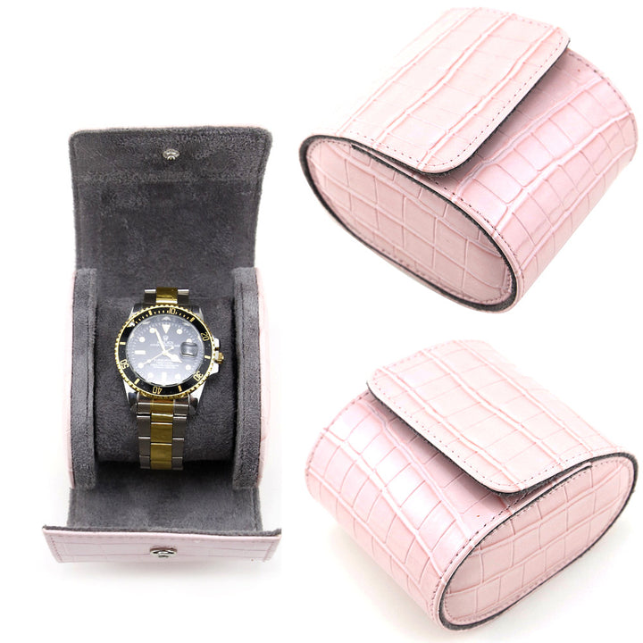 Embossed Leather Single Watch Travel Case Bowlift