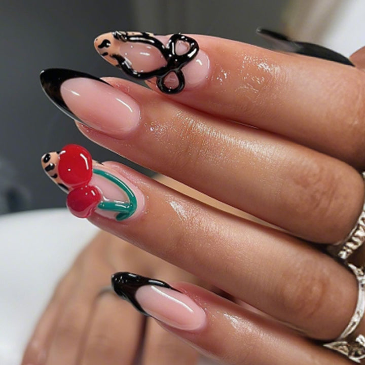 Artificial nail set with elegant red and pink design Bowlift