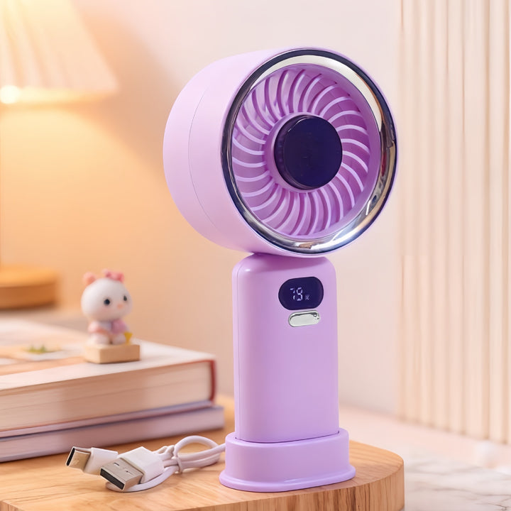 Ladies Portable Hand Fan with LCD Display and Variable Speed Control Bowlift
