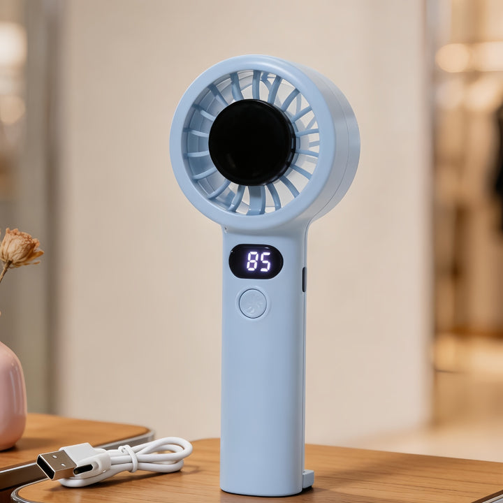 Ladies Portable Hand Fan with LCD Temperature Display and Rechargeable Battery Bowlift