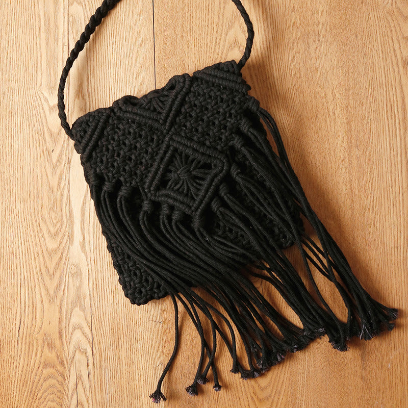Macrame Shoulder Bag with Elegant Fringe Finish Bowlift