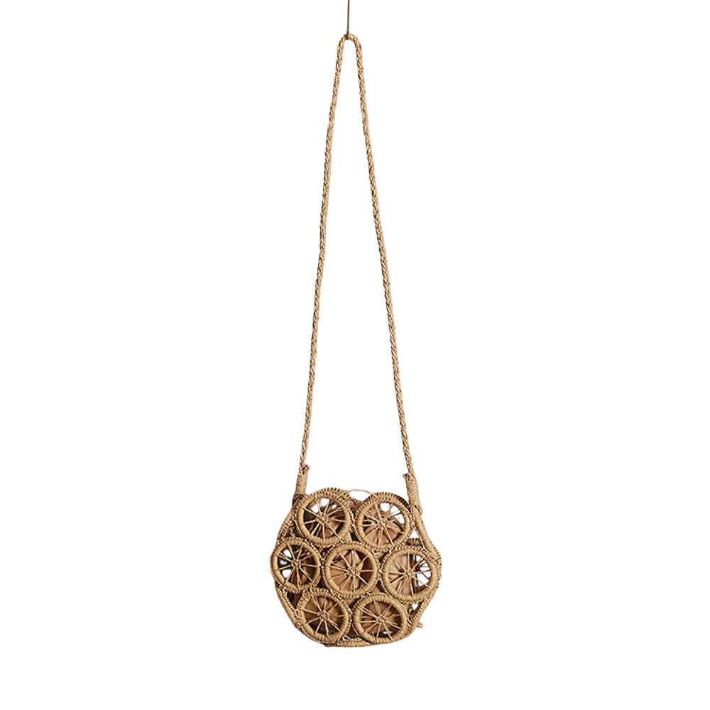 Shoulder bag made of handwoven raffia with intricate embellishments Bowlift
