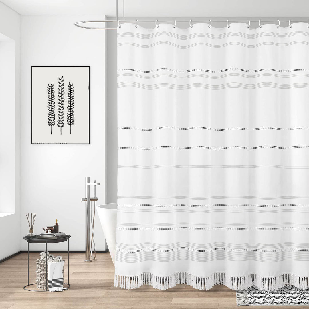 Textured Fringe Shower Curtain Bowlift