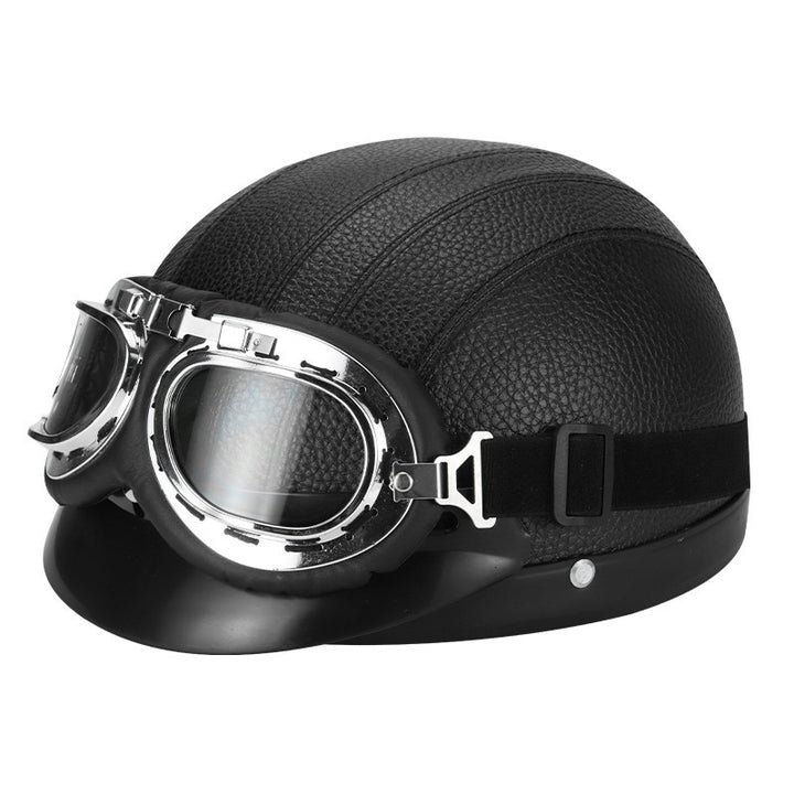 Retro open-face motorcycle helmet with detachable aviator goggles Bowlift