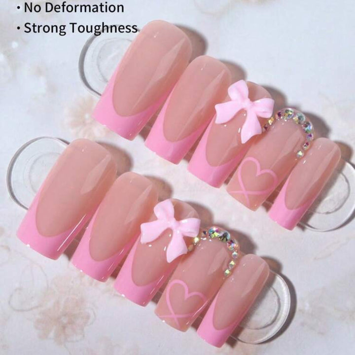 Artificial nail set with romantic bows and heart patterns Bowlift