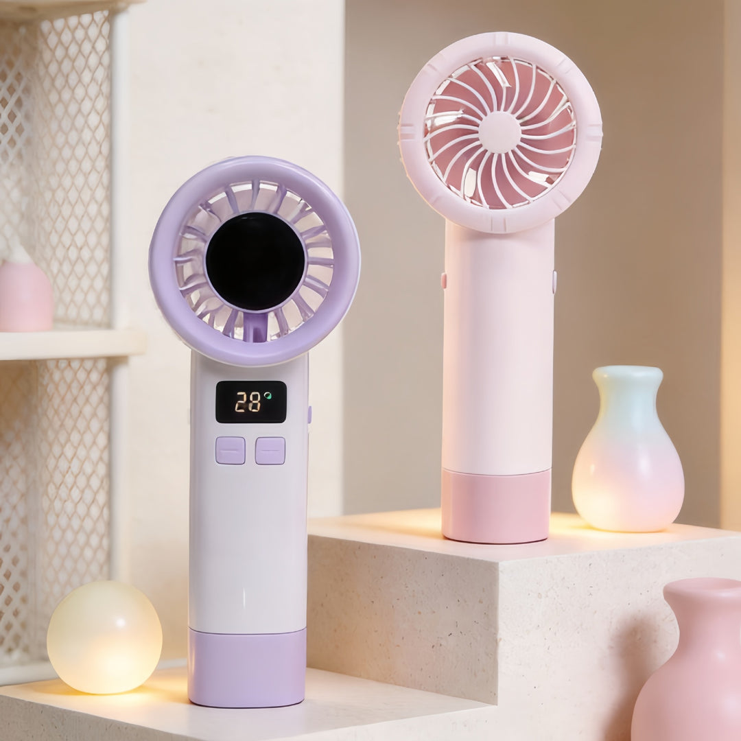 Women's Portable Hand Fan with Digital Temperature Display Bowlift