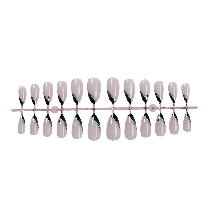 Premium Decorative Press-On Nail Set with Elegant French Design Bowlift