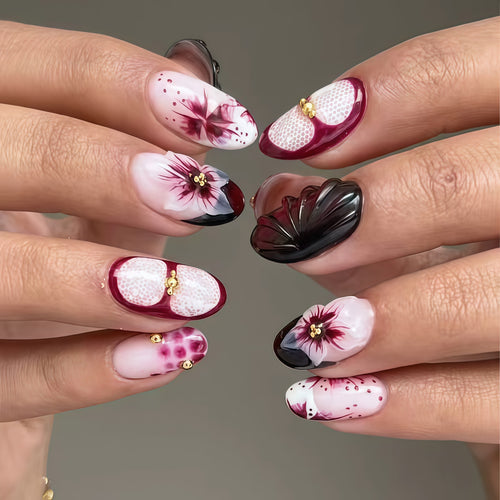 Elegant Floral Art Nail Extensions Bowlift
