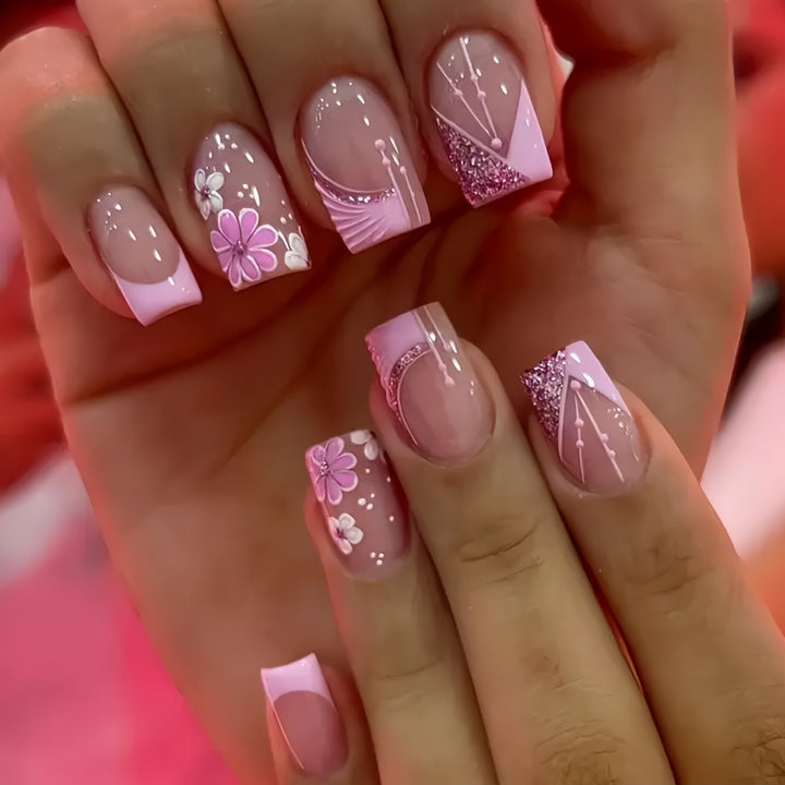 Floral Acrylic Press-On Nail Art Bowlift