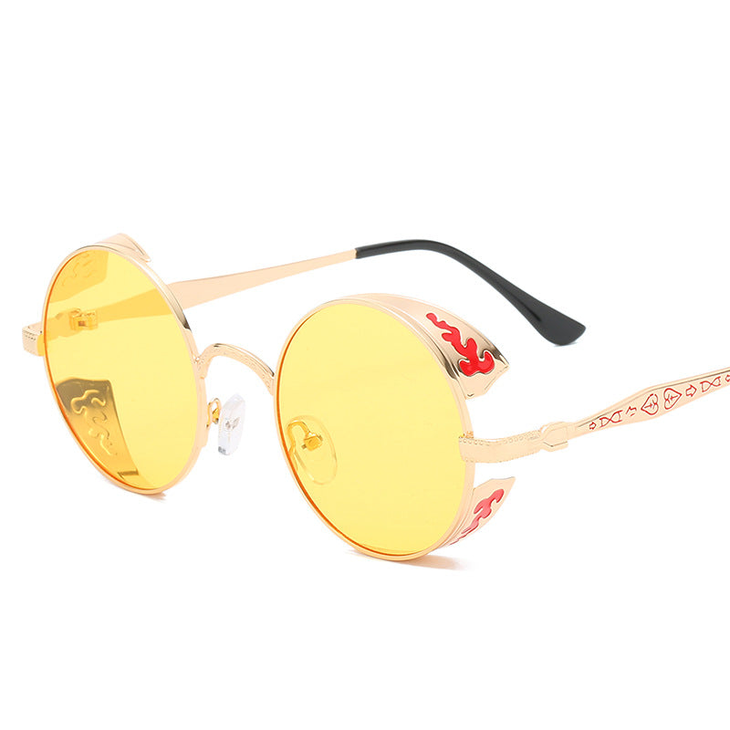 Ladies round sunglasses with luxurious gold frame and decorative elements Bowlift