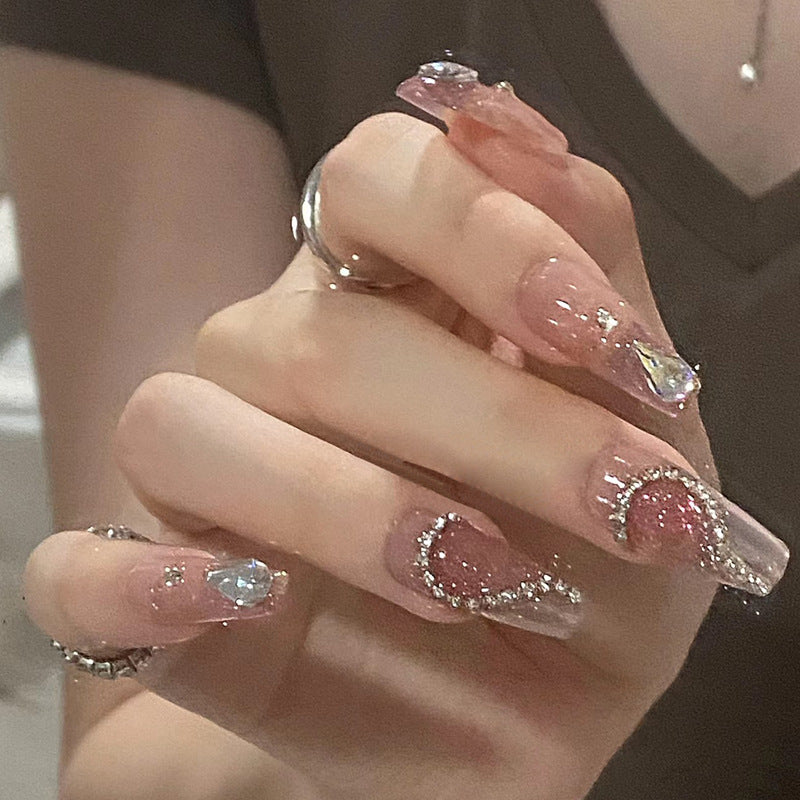Decorative Press-On Nail Set with Elegant Gemstone Accents Bowlift