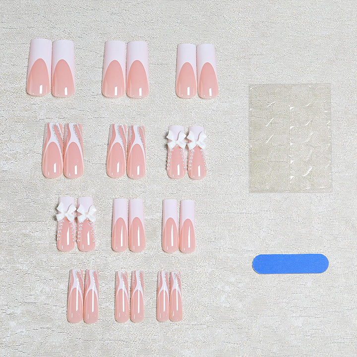 Elegant Fake Nails with Pearl and Bow Decorations Bowlift