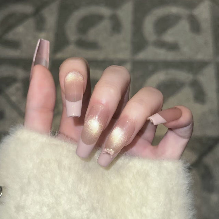 Reusable Press-On Nail Set with Elegant Bow Accents Bowlift