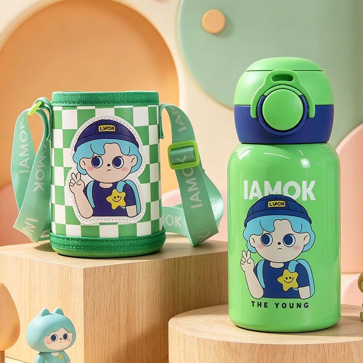 Women's insulated bottle with practical carrying strap and playful design Bowlift