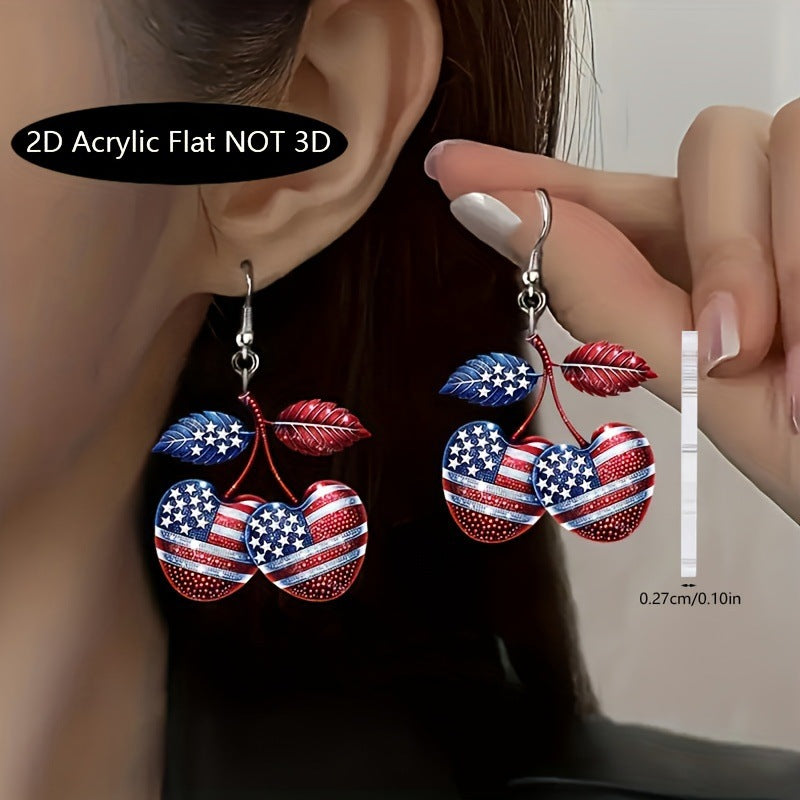 Women's nan Acrylic Flat Patriotic Bull Head Round Dangle Earrings with Fishhook Alloy Findings Bowlift