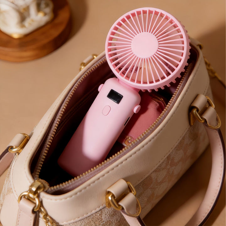 Women Portable Handheld Fan with Digital Display and USB Port Bowlift