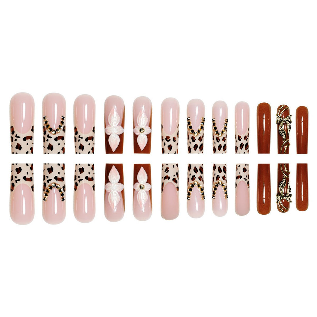Artistic Long Press-On Nail Extensions with Elegant Floral Design Bowlift