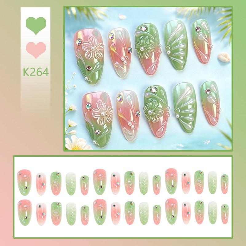 Acrylic Nail Set with Spring Design and Glitter Accents Bowlift