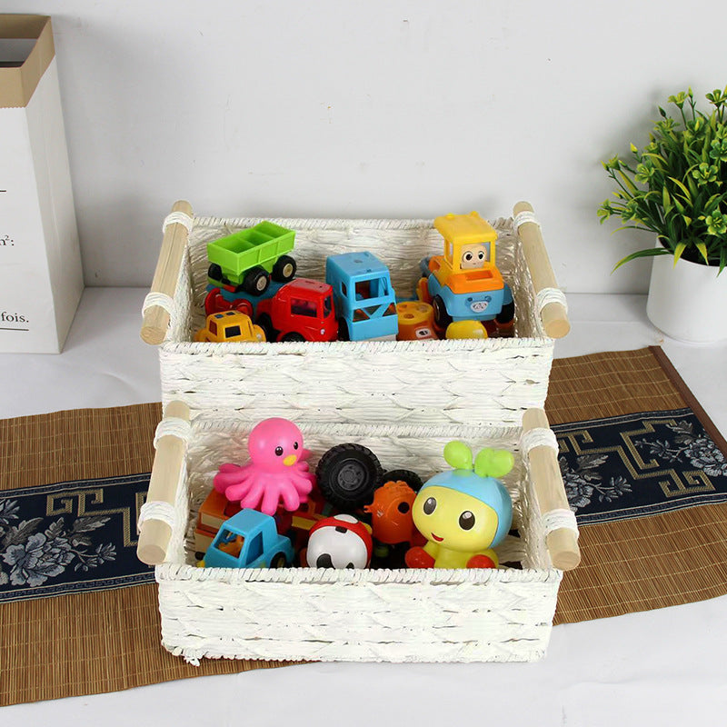 Handcrafted Woven Storage Basket with Wooden Handles Bowlift