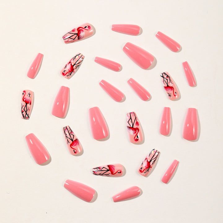 Artistic Flamingo Acrylic Nail Art Extensions Bowlift