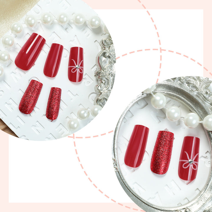 Festive Glittering Press-On Nail Art Set Bowlift
